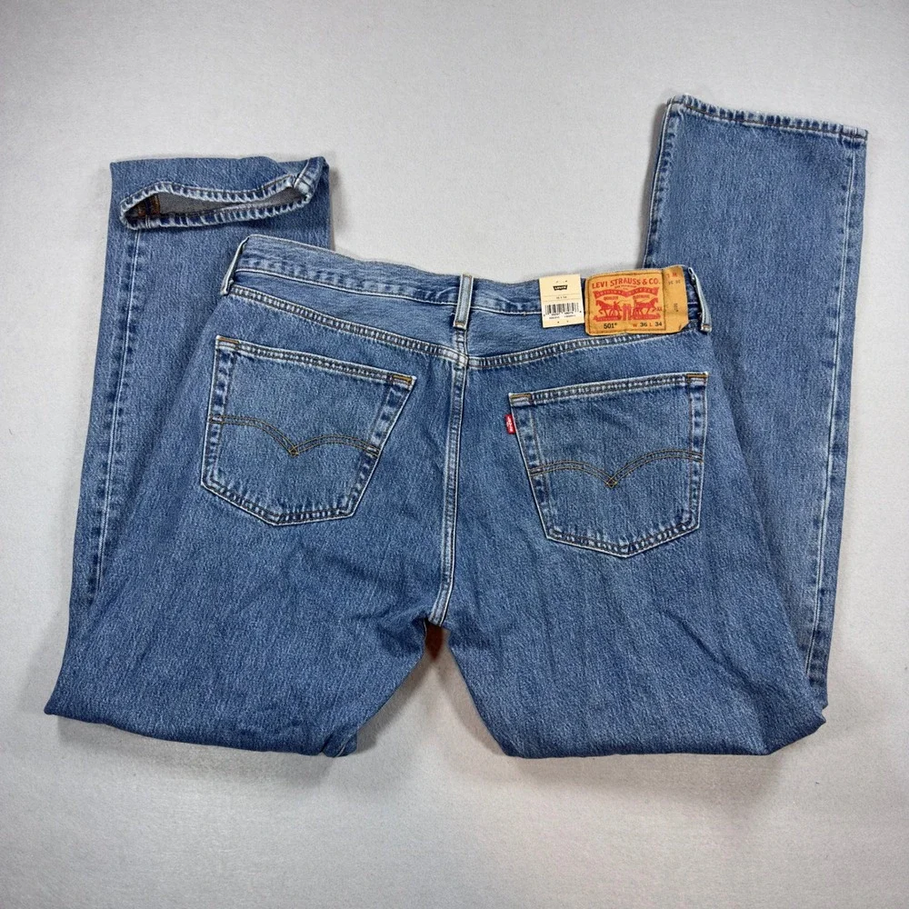 Levi's 501 Original Fit Jeans Mens 36x34 Blue Medium Wash Straight Leg Denim NWT